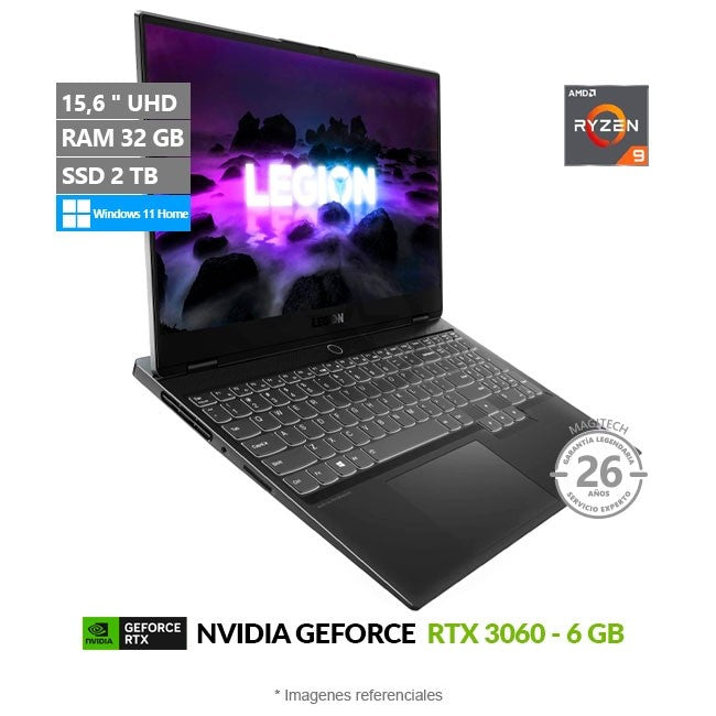 Laptop Lenovo Legion Slim 7 Gen 6 Gaming, AMD Ryzen 9 5900HX Hasta 4.6 GHz, RAM 32GB, SSD 2TB, 6GB NVIDIA GeForce RTX 3060, LED 15.6" 4K, Windows 11 Pro
