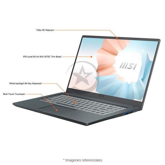 Laptop MSI Modern 15 A11M (Premium), Intel Core i7-1195G7 Hasta 5.0 GHz, RAM 16GB, SSD 512GB, LED 15.6" FHD, Peso 1.6 Kg, Windows 11 Home