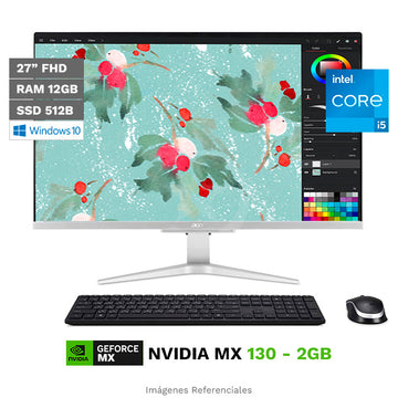 PC Acer Todo en Uno C27-962, Core i5-1035G1 hasta 3.6GHz, RAM 12GB, SSD 512GB, Video 2GB Nvidia MX130, LED 27" Full HD, Windows 10 Home