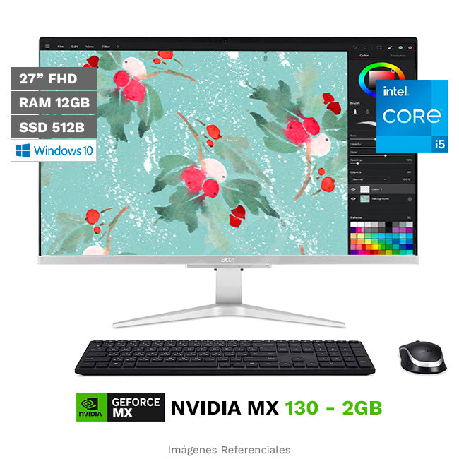 PC Acer Todo en Uno C27-962, Core i5-1035G1 hasta 3.6GHz, RAM 12GB, SSD 512GB, Video 2GB Nvidia MX130, LED 27" Full HD, Windows 10 Home