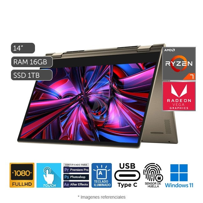 Convertible Dell Inspiron 14 7405 2-en-1, AMD Ryzen 7 4700U 2.0GHz, RAM 16GB, SSD 512GB, LED 14" Full HD Touch, Windows 11 Home