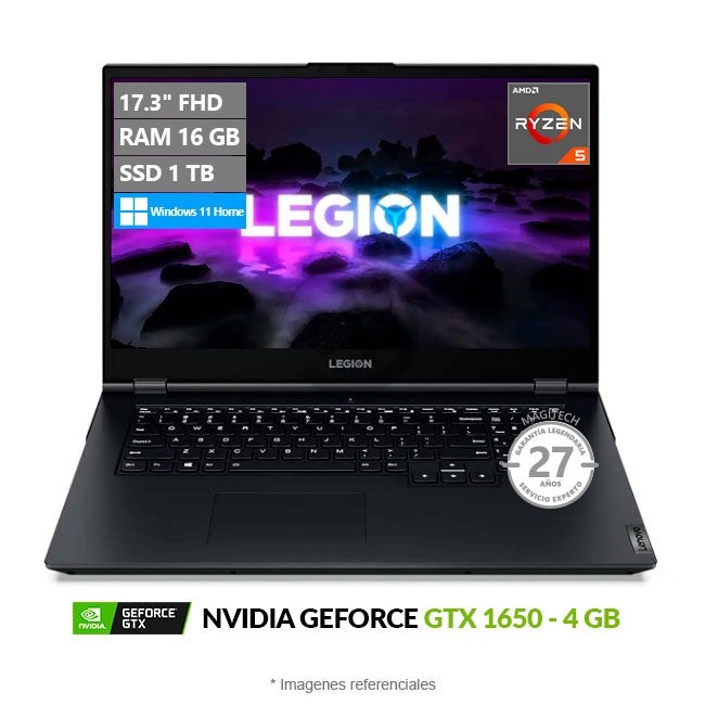Laptop Lenovo Legion 5-17ACH6 (17") Gaming, AMD Ryzen 5 5600H 3.3GHz, RAM 12GB, SSD 256GB + HDD 1TB, Video 4GB NVIDIA GTX 1650, LED 17.3" Full HD, Windows 11 Home