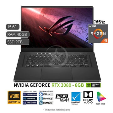 Laptop ASUS ROG Zephyrus G15 GA503QS-212 Gaming, AMD Ryzen 9 5900HS Hasta 4.6 GHz, RAM 16GB, SSD 1TB, Video 8 GB NVIDIA RTX 3080, LED 15.6" WQHD con 165Hz, 100% DCI-P3, Windows 11 Home