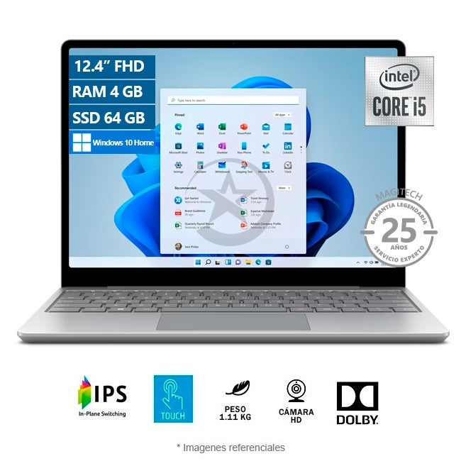 Laptop Microsoft Surface Laptop Go, Intel Core i5-1035G1 Hasta 3.6GHz, RAM 4GB, SSD 64GB, LED 12.4" (1536x1024), Pixelsense Touch, Windows 10 Home