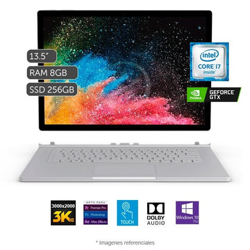 Convertible Microsoft Surface Book 2 (13.5"), Intel Core i7-8650U Hasta 4.2 GHz, RAM 8GB, SSD 256GB, Video 2GB NVIDIA GTX 1050, Pantalla Desmontable 13.5" PixelSense Táctil, Windows 10 Pro