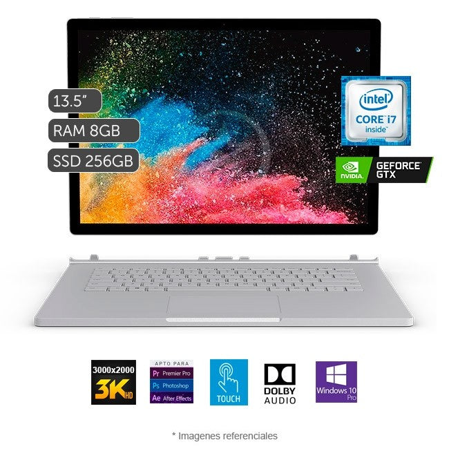 Convertible Microsoft Surface Book 2 (13.5"), Intel Core i7-8650U Hasta 4.2 GHz, RAM 8GB, SSD 256GB, Video 2GB NVIDIA GTX 1050, Pantalla Desmontable 13.5" PixelSense Táctil, Windows 10 Pro