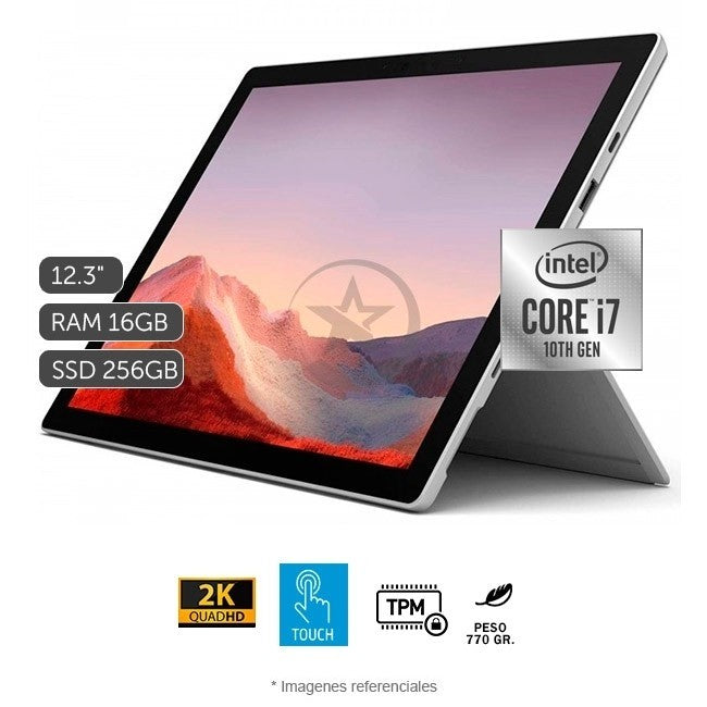 Tablet Microsoft Surface Pro 7, Intel Core i7-1065G7 1.3GHz, RAM 16GB, SSD 256GB, 2 Cámaras web, LED 12.3" Touch QHD, Windows 10 Pro