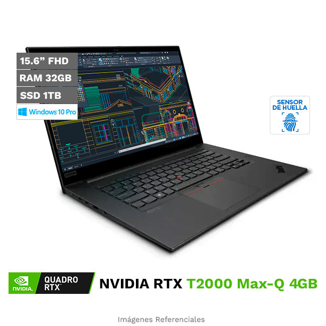 Laptop Lenovo Workstation ThinkPad P1 Gen 3, Intel Core i7-10750H 2.6GHz, RAM 32GB, SSD 1TB, Video 4GB Nvidia Quadro T2000 Max-Q, LED 15.6" Full HD, Windows 10 Pro