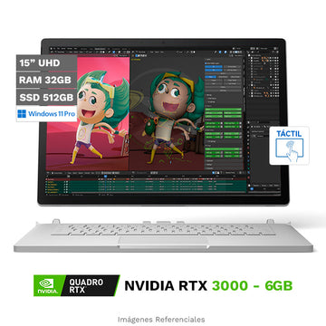Convertible Microsoft Surface Book 3 (15"), Core i7-1065G7 Hasta 3.9 GHz, RAM 32GB, SSD 512GB, Video 6GB NVIDIA Quadro RTX 3000, Pantalla desmontable 15.0" UHD 4K Táctil, Windows 11 Pro