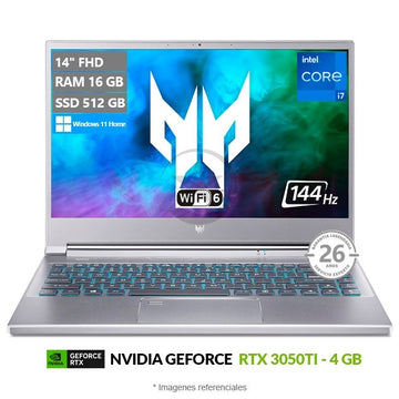 Laptop Acer Predator Triton 300SE P314-51S, Core i7-11375H Hasta 5.0 GHz, RAM 16GB, SSD 512GB, 4GB NVIDIA RTX 3050Ti, LED 14'' FHD a 144Hz, 1.7 Kg, Windows 11 Home