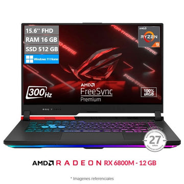 Laptop Asus ROG Strix G513QY (Advantage Edition) Gaming, AMD Ryzen 9 5900HX Hasta 4.6 GHz, RAM 16 GB, SSD 512GB, 12GB AMD Radeon RX 6800M, LED 15.6" FHD a 300Hz, Windows 11 Home