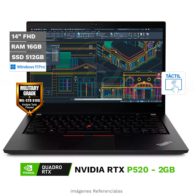 Laptop Workstation Lenovo ThinkPad P43s, Core i5-8365U Hasta 4.1 GHz, RAM 16 GB, SSD 512GB, 2GB NVIDIA Quadro P520, LED 14" FHD Táctil, Windows 11 Pro