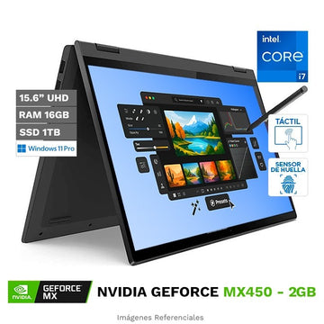 Laptop Lenovo convertible Flex 5 15ITL05 2-en-1, Core i7-1165G7/ RAM 16GB/ SSD 1TB/ NVIDIA MX450 de 2GB/ 15.6" 4K Táctil/ W11Pro