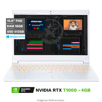 Laptop ACER Workstation ConceptD 3 Creator Core i5-9300H 2.4GHz, RAM 16GB, SSD 512GB, Gráfico 4GB NVIDIA Quadro T1000, LED 15.6" FHD 100% DCI-P3, W10 Pro (Ingeniería y Arquitectura)