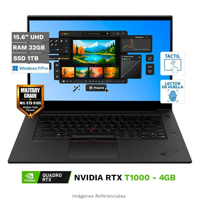 Laptop Lenovo Workstation ThinkPad P1 Gen 3, Intel Core i7-10875H 2.3GHz, RAM 32GB, SSD 1TB, 4GB NVIDIA Quadro T1000, OLED 15.6" UHD Touch, Windows 10 Pro