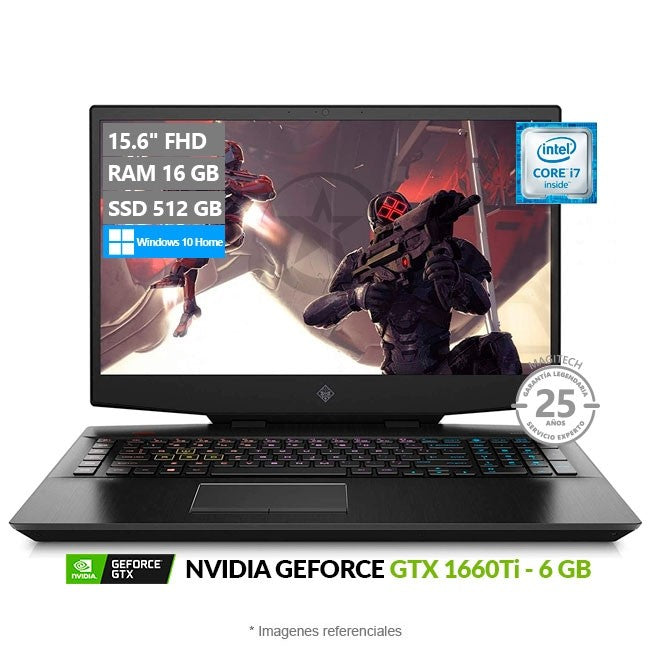 Laptop HP Omen 15T-DH000 Gaming, Intel Core i7-9750H 2.6GHz, RAM 16GB, SSD 512GB, Video 6GB GTX 1660Ti, LED 15.6" Full-HD, Windows 10 Home