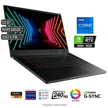 Laptop RAZER Blade 15 Gaming Deluxe, Core i7-11800H Hasta 4.6 GHz, RAM 32GB, SSD 1TB, Video 6GB NVIDIA GeForce RTX 3060, LED 15.6" 2K a 240 Hz, 100% Black Aluminum, Windows 11 Home