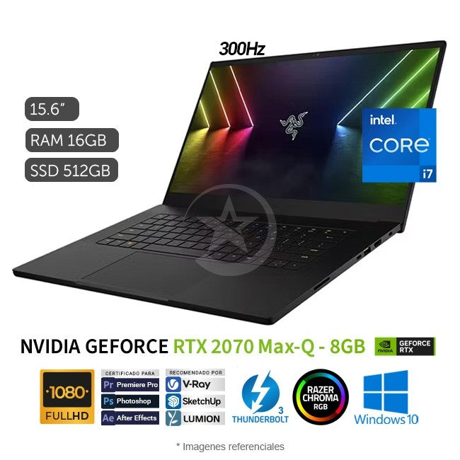 Laptop RAZER Blade 15 Gaming Deluxe, Core i7-10875H Hasta 5.0 GHz, RAM 32GB, SSD 1TB, Video 8GB NVIDIA GeForce RTX 2070, LED 15.6" Full HD a 300 Hz, 100% Black Aluminum, Windows 11 Home