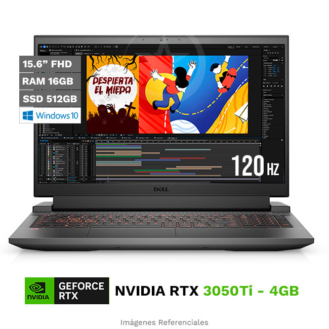 Laptop Dell G5 5510 Gaming Core i5-10500H 2.5GHz, RAM 16GB, SSD 512GB, 4 GB NVIDIA GeForce RTX 3050Ti, LED 15.6" FHD 120 Hz, Windows 10 Home
