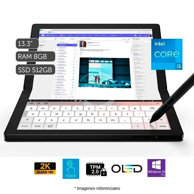 Convertible Lenovo ThinkPad X1 Fold Ultrabook 2-en-1, Intel Core i5-L16G7 1.4GHz, RAM 8GB, SSD 512GB, Pantalla OLED Plegable 13.3" 2K XQGA Táctil, Windows 11 Pro
