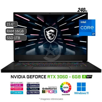 Laptop MSI Stealth GS66 10UE Gaming, Core i7-11800H 2.3 GHz, RAM 16GB, SSD 1TB, 6GB NVIDIA GeForce RTX 3060, LED 15.6" FHD a 240Hz, Windows 11 Home (Laptop Gaming Premium)