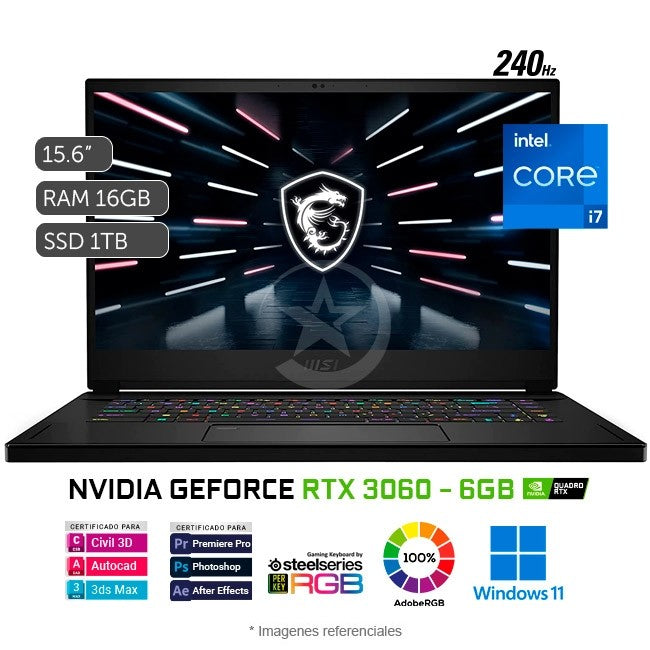 Laptop MSI Stealth GS66 10UE Gaming, Core i7-11800H 2.3 GHz, RAM 16GB, SSD 1TB, 6GB NVIDIA GeForce RTX 3060, LED 15.6" FHD a 240Hz, Windows 11 Home (Laptop Gaming Premium)