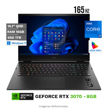 Laptop HP Omen 16-B0005DX Gaming, Intel Core i7-11800H Hasta 4.6 GHz, RAM 16GB, SSD 1TB, 8GB NVIDIA GeForce RTX 3070, LED 16.1" QHD 2K a 165Hz, Windows 11 Home (Special Edition)