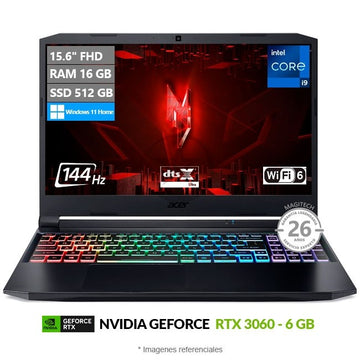 Laptop Acer Nitro 5 AN515-57 Gaming, Intel Core i9-11900H Hasta 4.9 GHz, RAM 32GB, SSD 2TB, 6GB NVIDIA GeForce RTX 3060, LED 15.6'' FHD 144Hz, Windows 11 Home
