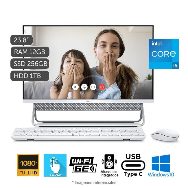 PC All-in-One Dell Inspiron 24-5400 Touch, Core i5-1135G7 Hasta 4.2 GHz, RAM 12GB, SSD 256GB + HDD 1TB, LED 23.8" FHD Táctil, Windows 11 Home