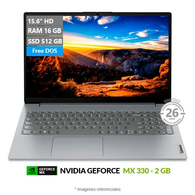 Laptop Lenovo V15, Intel Core i5-1035G1 Hasta 3.6 GHz, RAM 16GB, SSD 512GB, Video 2GB NVIDIA GeForce MX330, LED 15.6" HD