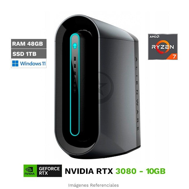 PC Dell Alienware Aurora R10, AMD Ryzen 7 5800 Hasta 4.6 GHz, RAM 48GB, SSD 1TB + HDD 1TB, 10GB NVIDIA GeForce RTX 3080, Enfriamiento Liquido, Windows 11 Home