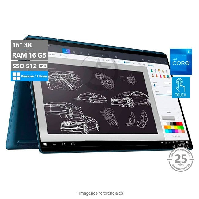 Convertible HP Spectre x360 16-F1013DX 2-en-1, Intel Core i7-12700H Hasta 4.7 GHz, RAM 16GB, SSD 512GB, LED 16" 3K Táctil, Windows 11 Home + Active Pen