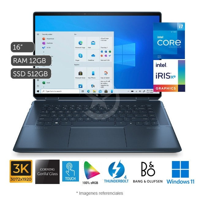 Convertible HP Spectre x360 16-F1013DX 2-en-1, Intel Core i7-12700H Hasta 4.7 GHz, RAM 16GB, SSD 512GB, LED 16" 3K Táctil, Windows 11 Home + Active Pen