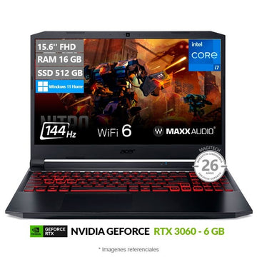 Laptop Acer Nitro 5 AN515-57 Gaming, Intel Core i7-11800H Hasta 4.6 GHz, RAM 16GB, SSD 512GB, 6GB NVIDIA GeForce RTX 3060, LED 15.6'' FHD 144Hz, Windows 11 Home