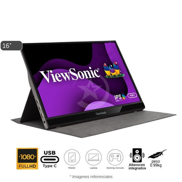 Monitor ViewSonic VG1655 Portable, 16" Full HD (1920x1080) con Panel IPS, USB-C, Mini-HDMI, Compatible con Windows, macOS, Chrome OS y Android. Peso: 0.99 kg + Premium Cover de REGALO
