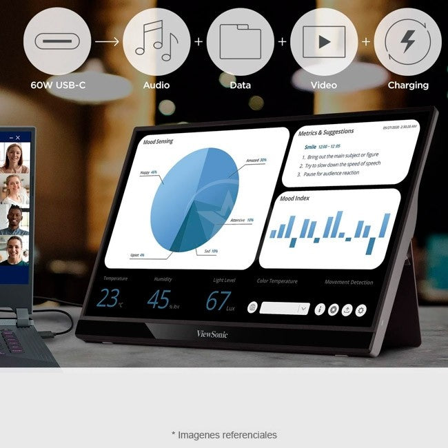 Monitor ViewSonic VG1655 Portable, 16" Full HD (1920x1080) con Panel IPS, USB-C, Mini-HDMI, Compatible con Windows, macOS, Chrome OS y Android. Peso: 0.99 kg + Premium Cover de REGALO