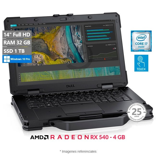 Laptop Dell Latitude 5420 Rugged Touch, Core i7-8650U Hasta 4.2 GHz, RAM 32GB, SSD 1TB, Video 4GB AMD Radeon RX 540, Wi-Fi + 4G LTE, LED 14" Full HD Touch, Windows 10 Pro