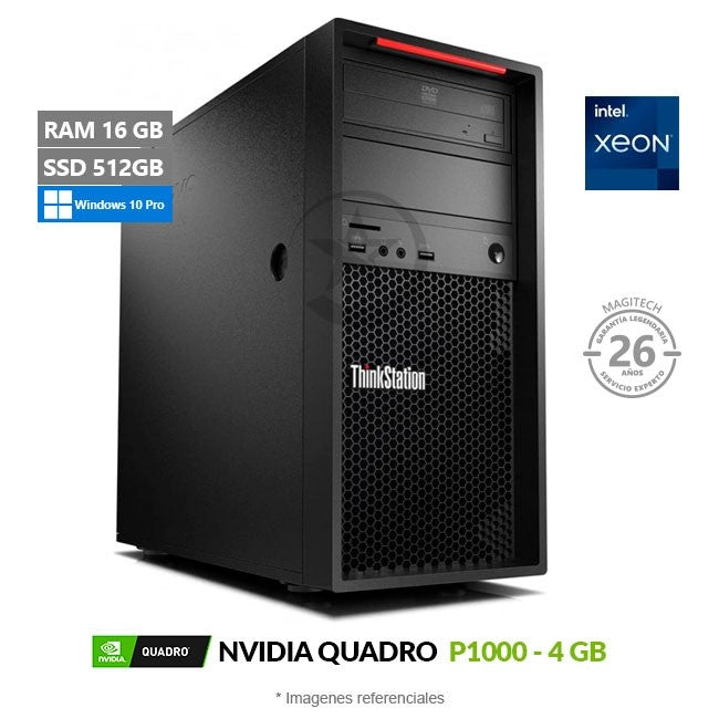 PC Lenovo ThinkStation P520c Workstation, Xeon W-2125 Hasta 4.5 GHz, RAM 16GB, SSD 512GB, Video 4GB NVIDIA Quadro P1000, Wi-Fi, Windows 10 Pro