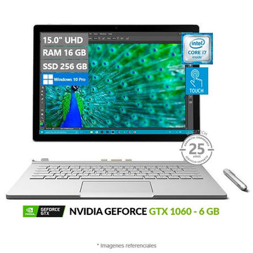 Convertible Microsoft Surface Book 2 (15"), Core i7-8650U Hasta 4.2 GHz, RAM 16GB, SSD 256GB, Video 6GB NVIDIA GTX 1060, Pantalla desmontable de 15.0" UHD 4K Táctil, Windows 10 Pro