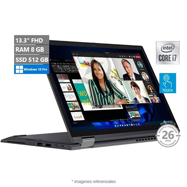 Laptop Lenovo ThinkPad X13 Yoga Gen 1, Intel Core i7-10610U Hasta 4.9, RAM 8GB, SSD 512GB, LED 13.3" FHD (1920x1080) IPS Touch, Windows 10 Pro