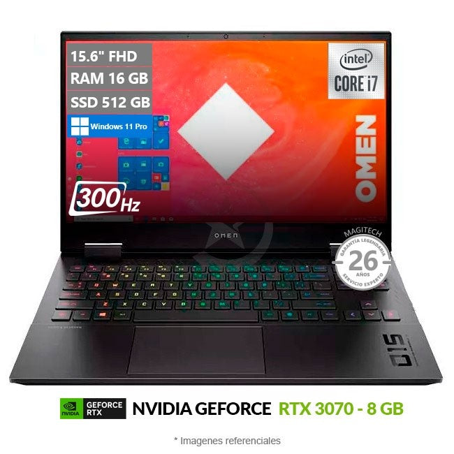 Laptop HP Omen 15-EK1013 Gaming, Intel Core i7-10750H 2.6GHz, RAM 16GB, SSD 512GB, Video 8GB Nvidia RTX 3070, LED 15.6" Full HD G-Sync a 300Hz, Windows 10 Home