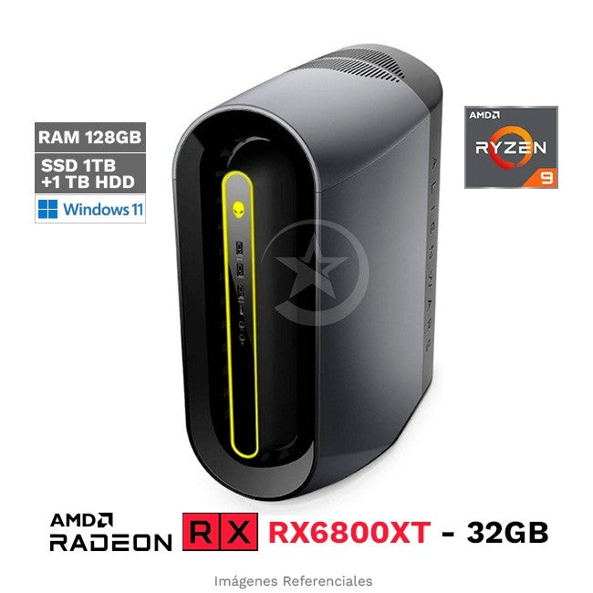 PC Dell Alienware Aurora R10, AMD Ryzen 9 5900X Hasta 4.8 GHz, RAM 128 GB, SSD 1TB + HDD 1TB, 32 GB AMD Radeon RX6800XT (Dual), Enfriamiento Liquido, Windows 11 Home