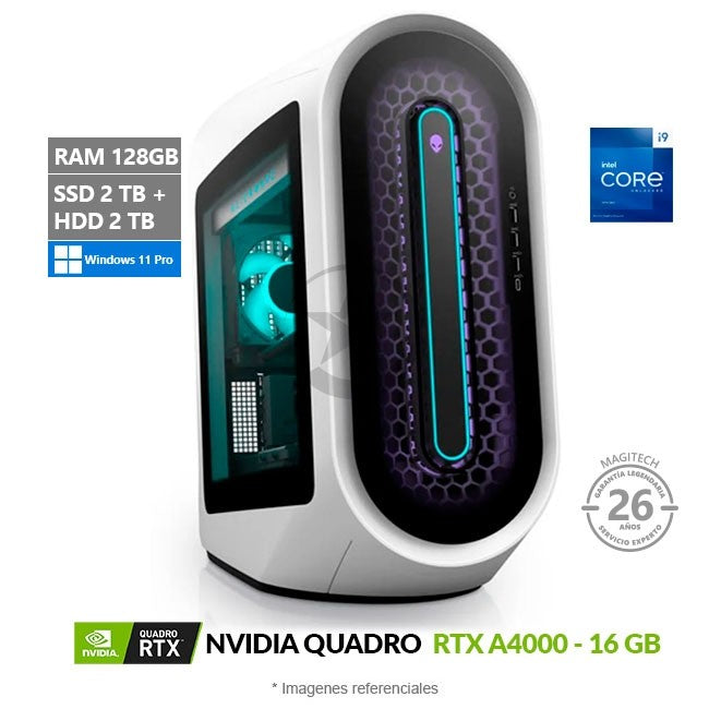 PC Dell Alienware Aurora R13 Gaming, Intel Core i9-12900K Hasta 5.2 GHz/ RAM 128GB/ SSD 2TB + HDD 2TB/ 16GB NVIDIA Quadro RTX A4000/ Water Cooling/ W11Pro