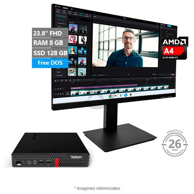 Combo-PC Lenovo ThinkCentre M625Q, AMD A4 9120C Hasta 2.4 GHz/ RAM 8GB/ SSD 128GB/ Wi-Fi & LAN + Monitor 23.8'' Full HD