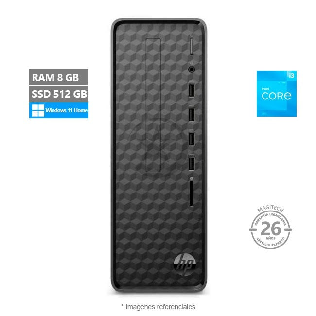 PC HP Slim S01-PF1500, Intel Core i3-12100 Hasta 4,3 GHz, RAM 8GB, SSD 512GB, Wi-Fi, Bluetooth, Windows 11 Home