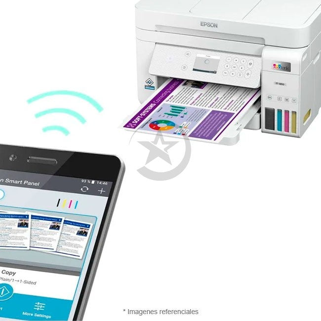 Impresora Multifuncional EPSON Ecotank ET-3850 Empresarial, Impresión Dúplex a color (A4), ADF, Wi-Fi, RED-RJ45, Pantalla 2.4'', Sistema de tintas Supertank