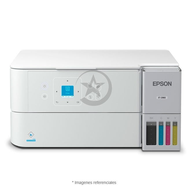 Impresora EPSON Multifuncional Ecotank ET-2980 Empresarial, Impresión automática doble cara (A4), Wi-Fi, USB, Pantalla LCD a color de 1.44", Sistema de tintas Supertank, Windows y iOS