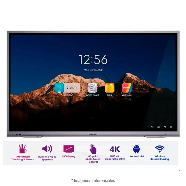 Pantalla Pizarra Interactiva HIKVISION de 65" Touch/ Android / Cámara Web 8MP / Resolución 4K / Bocinas Integradas / HDMI/ VGA / 2 Lápices para Escribir