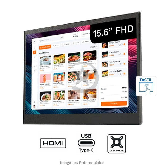 Monitor Lenovo InTOUCH de 15,6", Full HD 1080p, Pantalla táctil (multitáctil), USB-C 3.1 y HDMI/, Compatible con montaje VESA, Android y Windows