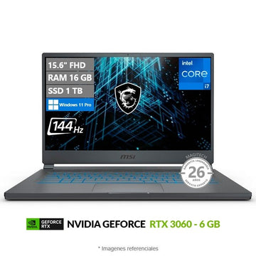 Laptop MSI Stealth 15M Ultralight, Core i7-11375H Hasta 5.0 GHz, RAM 16GB, SSD 1TB, 6GB NVIDIA GeForce RTX 3060, LED 15.6" FHD a 144Hz, Peso 1.68 Kg, Windows 11 Pro
